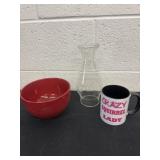 Coffee cup, bowl and lamp cover glass.