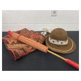 Table runne,r sun hat and umbrella