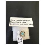 Size 6, heavily rhodium plated will not tarnish