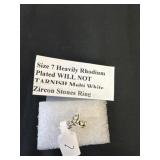 Size 7, heavily rhodium plated will not tarnish