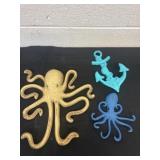 3 cast iron octopus and anchor hooks