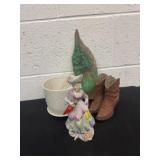 Planter boots figruine and Victorian lady