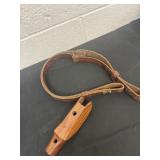 Vintage leather rifle sling and wood grip