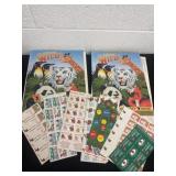 group of stamps and activity books