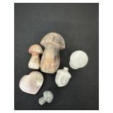 Group of gemstone mushroom heart and acorn