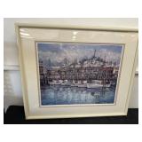 Matted Framed water color print of boats docked