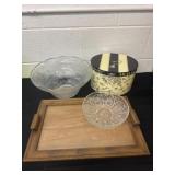 Tray with glass bowls and mud pie box