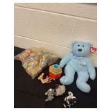Group of kids toys and wood blocks