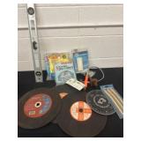 Group of saw files and filters and level
