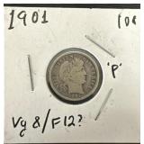 1901-P Silver Barber Dime