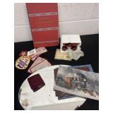 Train cards and automobile repair books model car