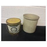 8ï¿½ crock and 6ï¿½ lard bucket has small crack  line