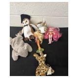 Group of TY stuffed animals and two mini dolls
