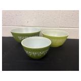 3 vintage Pyrex mixing bowls Spring Blossom Green
