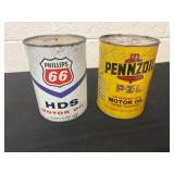 2 cans Phillips 66 and pennzoil motor oil