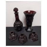 Vintage Avon candle holders, decanter with lid