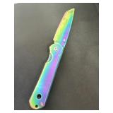New Iridescent Metal 9in Total Folding Clip Knife