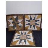 Three piece 16x16-in wooden carved quilt picture