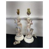 2 18' vintage porcelain cherub figurine lamp