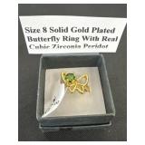 Size 8 Solid Gold Plated Butterfly Ring with real