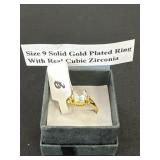 Size 9 Solid Golf Plated Ring with real cubic