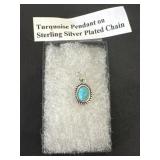 Turquoise Pendant on Sterling Silver plated Chain