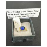 Size 7 solid gold plated ring with real December