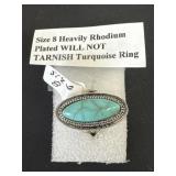 Size 8 heavily rhodium plated will not tarnish