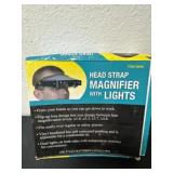 Head strap magnifier with lights