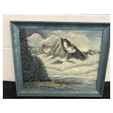 19x23 Signed Mountain Artwork Framed, Cute