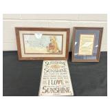 2 Cute Vintage Framed Prints and Sunshine Metal