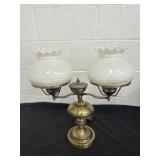 Vintage 2 Light Milk Glass Table Lamp feels brass