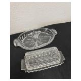 Glass divided dish and butter dish