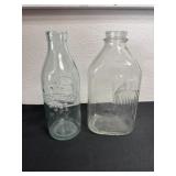 2 vintage glass milk bottles