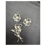 vintage rhinestone floral brooch and matching