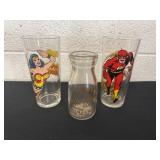 Wonder women and flash and dairy glass