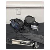 Group of camera bags and Sony recorder and