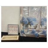 Two large cannabis prints with other decor prints