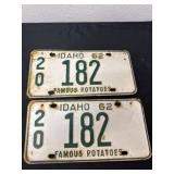 Pair of 1962 Idaho license plates