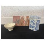Tea cup and vintage blue and white porcelain tea
