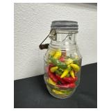 9' vintage glass jar with fake peppers