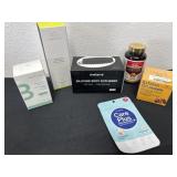 Group of supplements and scrubber.