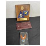 Eagle wallet and us navy plaque and leather