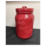 red ceramic mason jar cookie jar