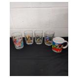 Four Disney glasses and one mug.
