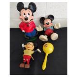 Four vintage Mickey mouse items one is a bank