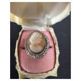 Antique carved cameo ring silver setting 800 size