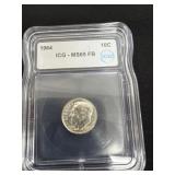 1964 ms65 fb  silver dime