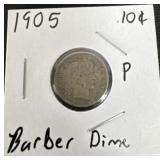 1905 p barber dime