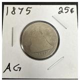 1875 seated liberty quarter